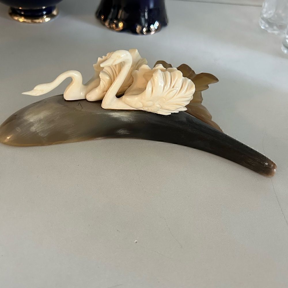 Vintage Hand-Carved Natural Horn Swan Sculpture Figurine